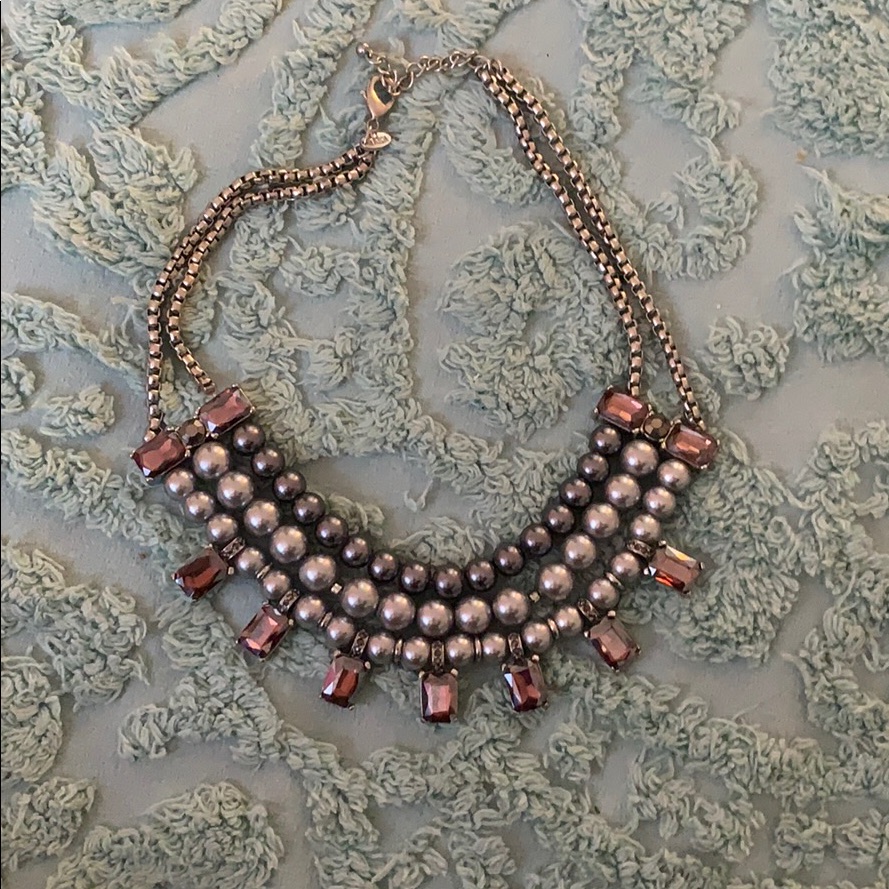 Rsvp Gray Pearl Necklace Pink Gems